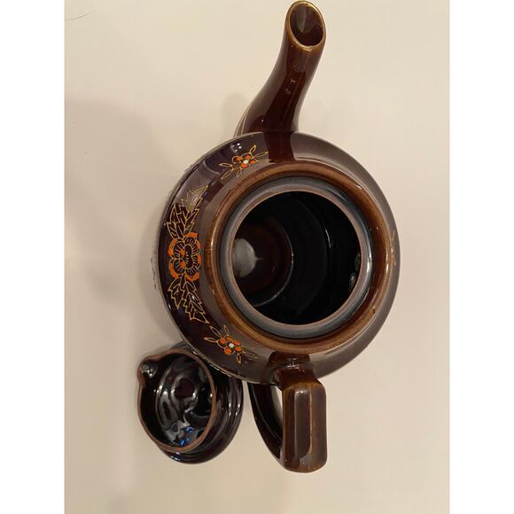 Vintage Moriage Redware Brown Oriental Tea Pot, Hand Painted Beaded - Picture 7 of 10